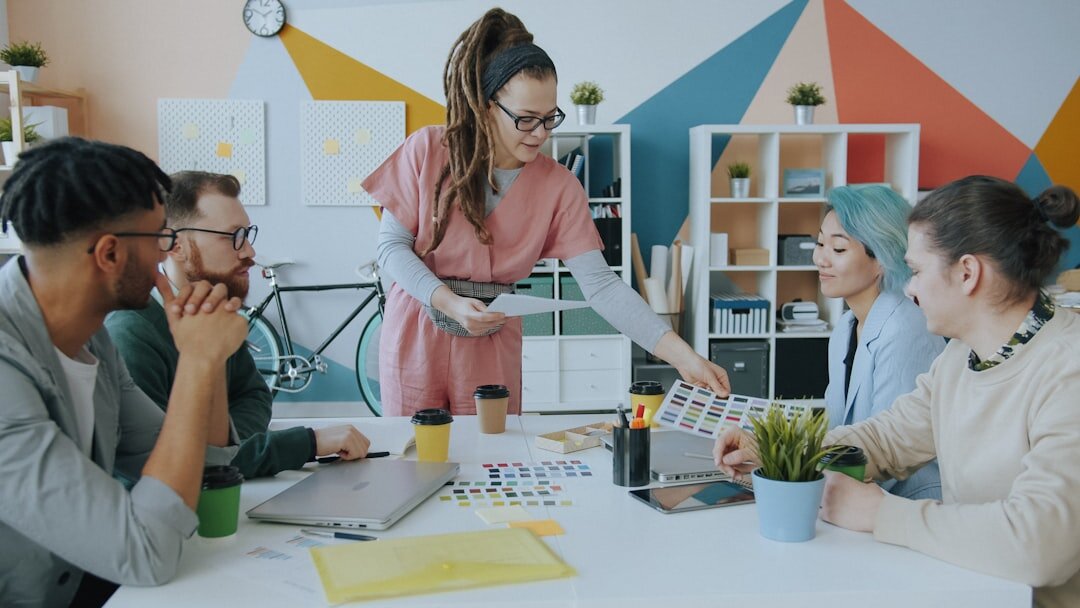 corporate team collaborating in modern office