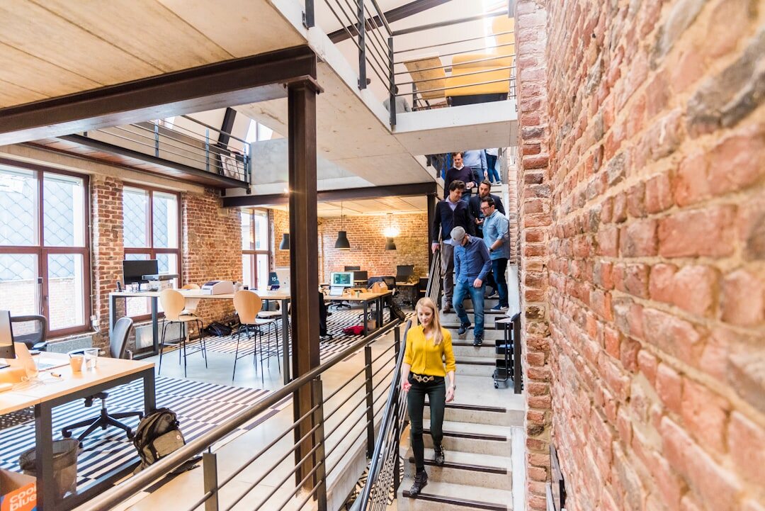 corporate team collaborating in modern office